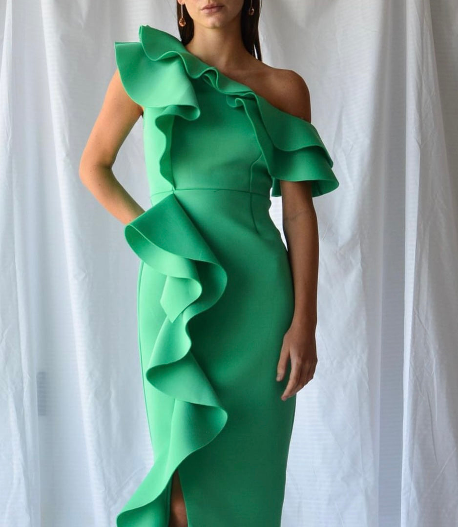 SEMINUEVO Vestido Verde con Olanes